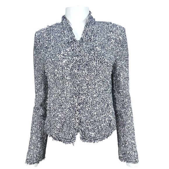 Navy/White Rebecca Taylor Stretch-Boucle Crop Jacket Size 8 - Picture 3 of 16